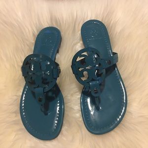 Tory Burch Miller patent sandals in teal